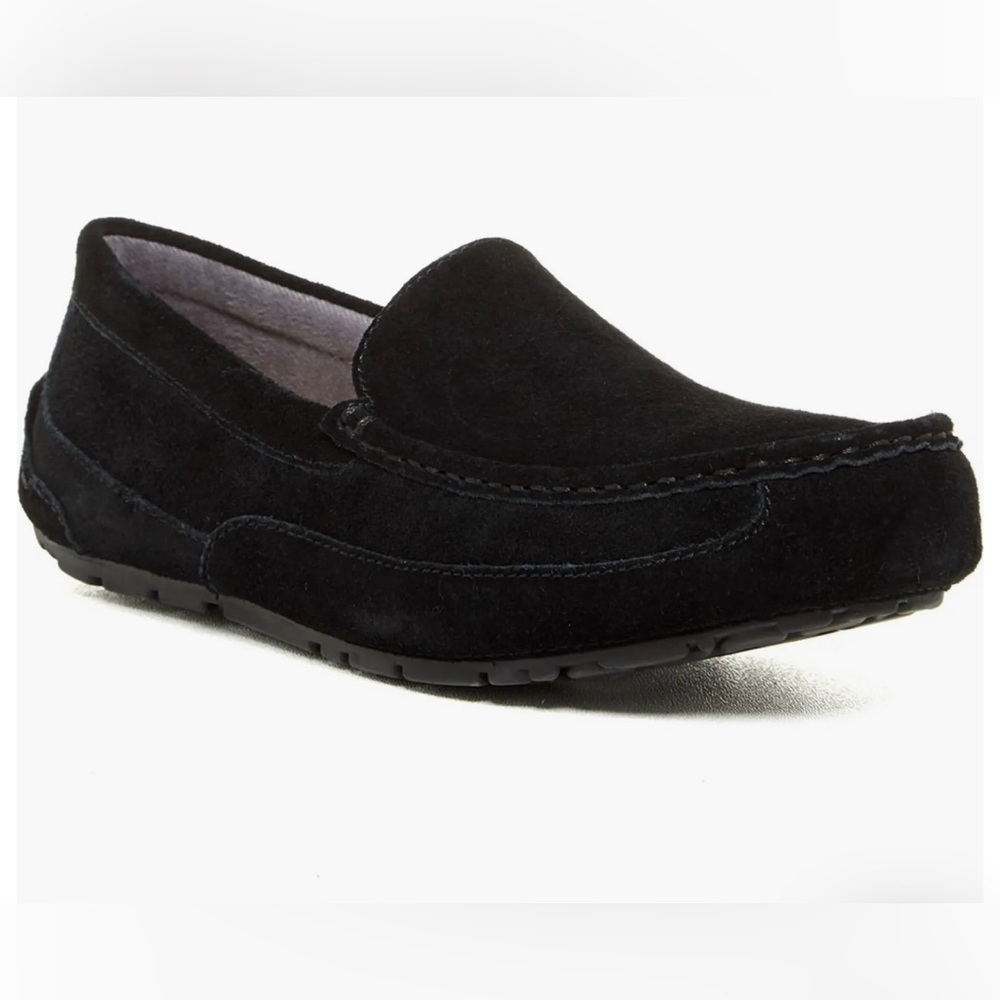 UGG Men's Size 9 Alder Faux shearling lined black Suede Slippers